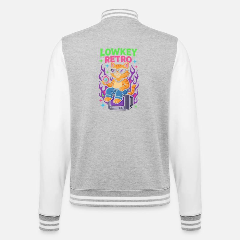 Lowkey Retro Cat Vibes TV 90's - Veste Teddy - gris chiné / blanc