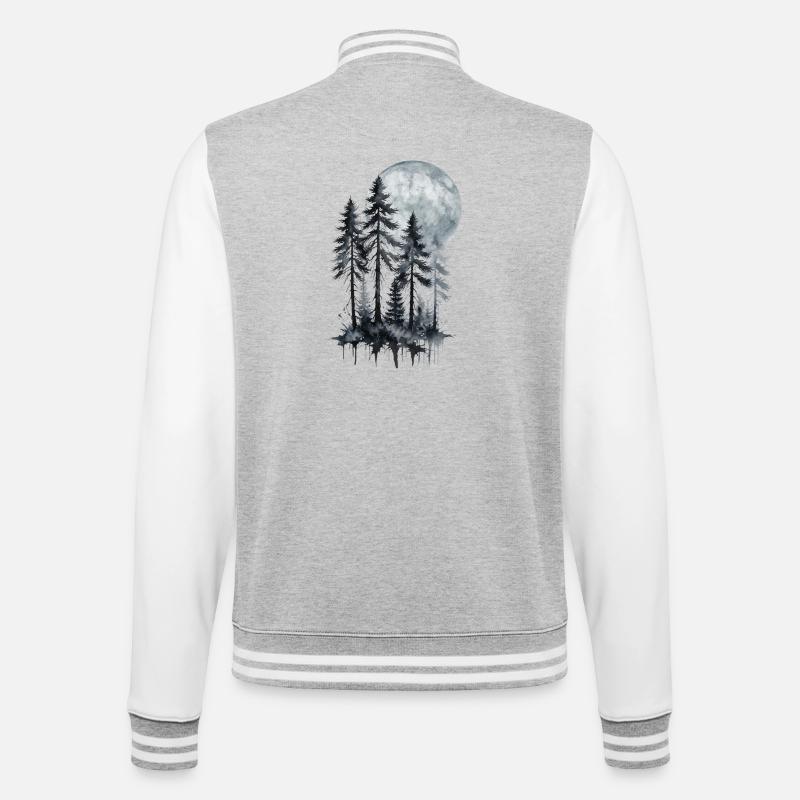 Mondschein Wald Aquarell Silhouette - College-Sweatjacke - Grau meliert/Weiß