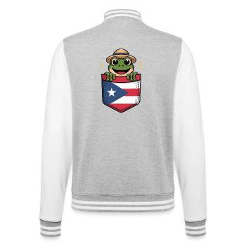 Puerto Rico Coqui With Straw Hat In Flag - College Sweat Jacket - heather grey/white - Back - Marisol (170cm)