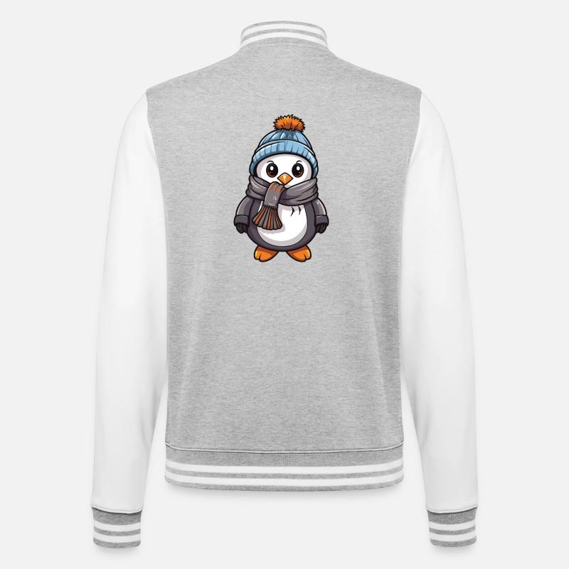 Pinguin Comic Niedlich Winter - College-Sweatjacke - Grau meliert/Weiß