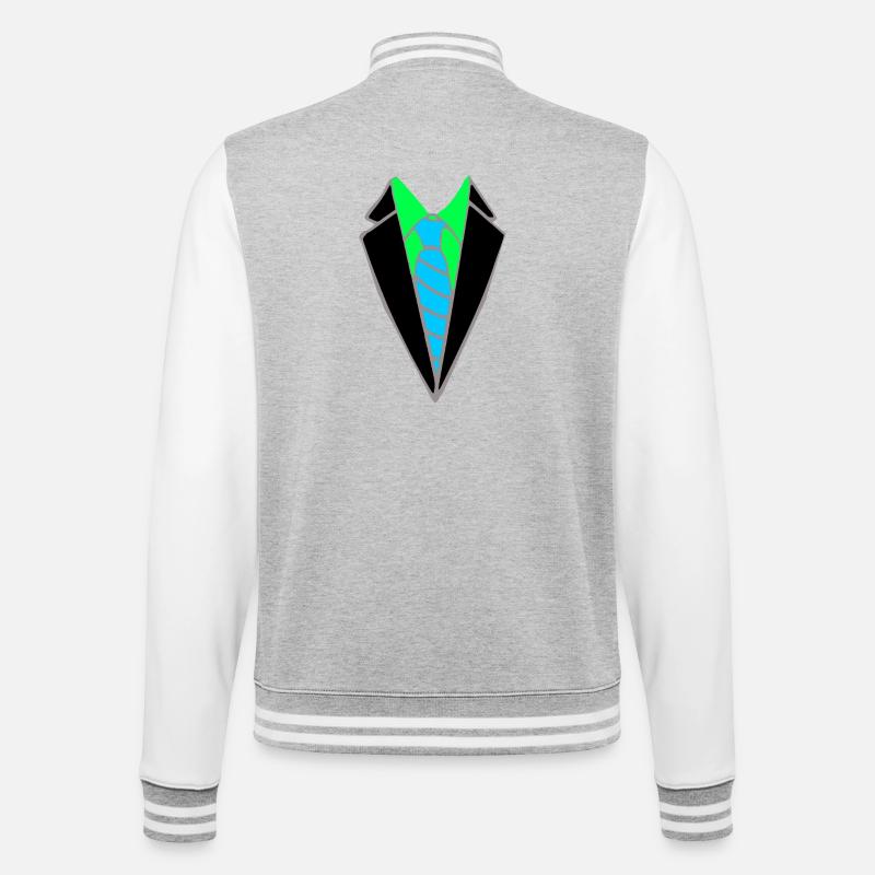 Neon Sakko mit blauer Krawatte - College-Sweatjacke - Grau meliert/Weiß