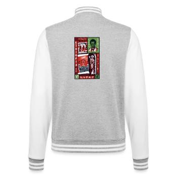 Haile Selassie I Jah Rastafari Rasta Reggae Roots  - College-Sweatjacke - Grau meliert/Weiß - Hinten - Marisol (170cm)