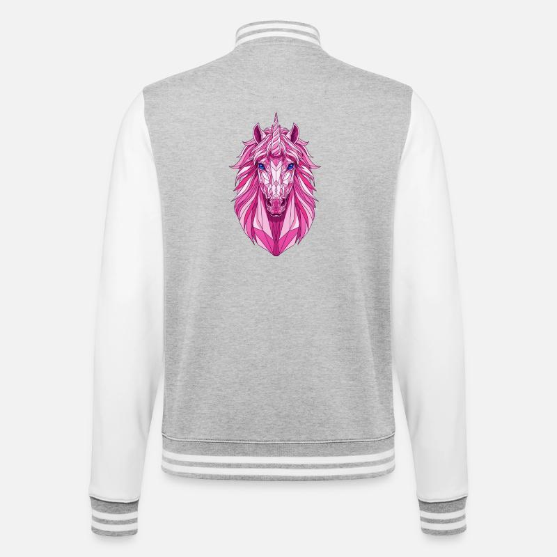 Licorne rose polygonale - Veste Teddy - gris chiné / blanc