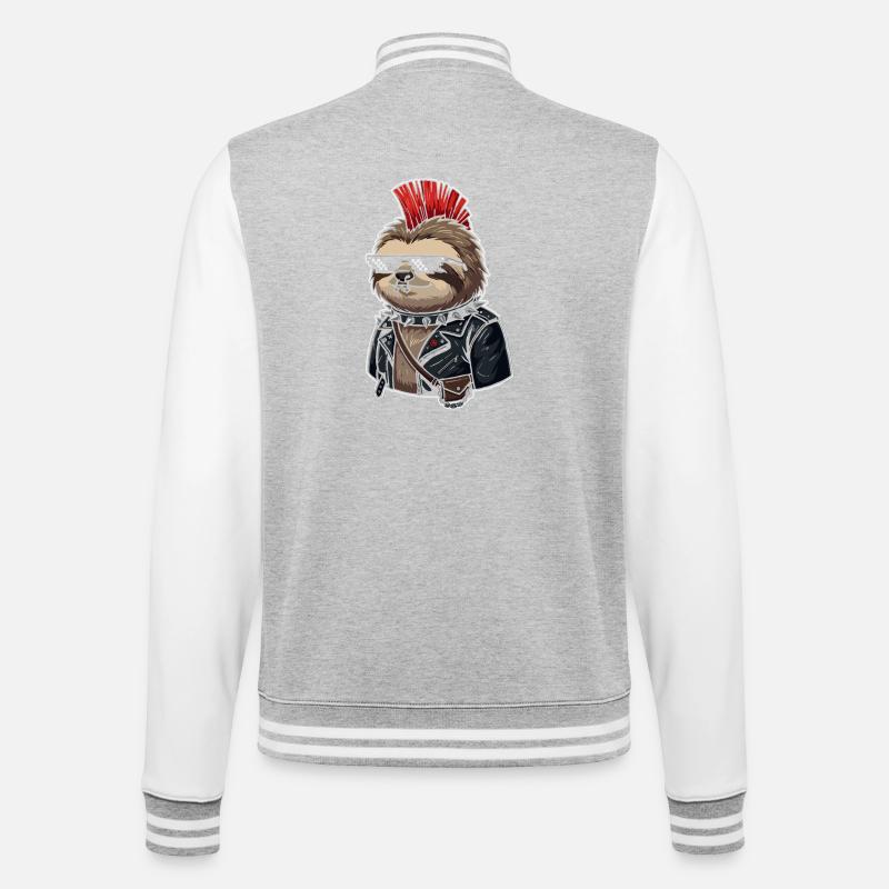 Punk sloth in leather look - College Sweat Jacket - heather grey/white