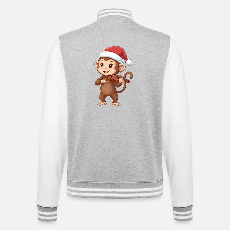 Christmas Monkey Ape Playing Violin Art - College Sweat Jacket - heather grey/white