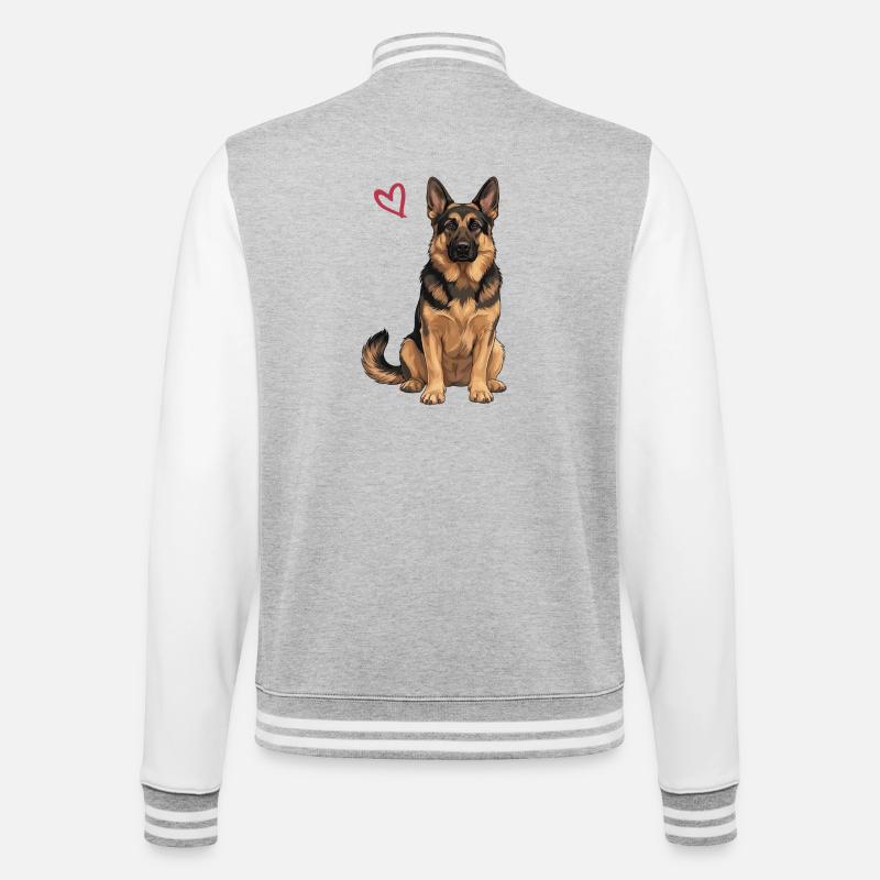 Deutscher Schäferhund, Schäferhund - College-Sweatjacke - Grau meliert/Weiß