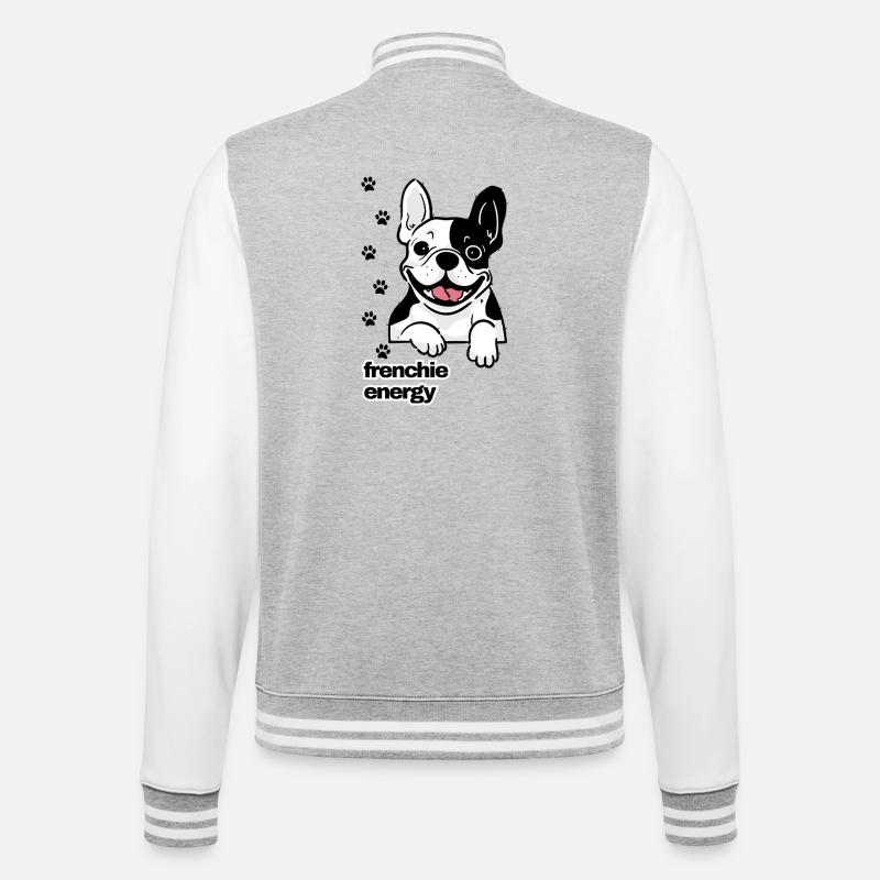 Frenchie Energy - College-Sweatjacke - Grau meliert/Weiß