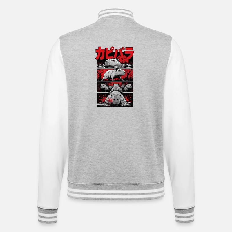 Blutsee Capybara Horror - College-Sweatjacke - Grau meliert/Weiß