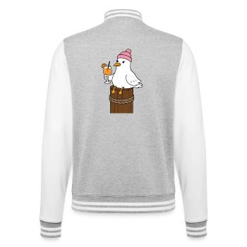 Mouette avec casquette et cocktail - Veste Teddy - gris chiné / blanc - Dos - Marisol (170cm)
