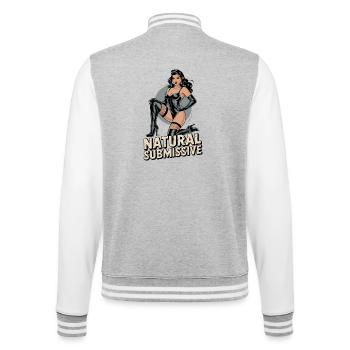 Fétichisme BDSM Femdom Soumis Naturel - Veste Teddy - gris chiné / blanc - Dos - Marisol (170cm)