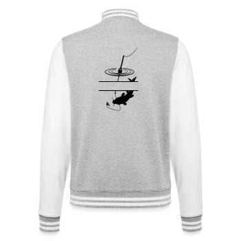Fischschwimmer und Bar zwischendurch für den eigenen Text - College-Sweatjacke - Grau meliert/Weiß - Hinten - Marisol (170cm)