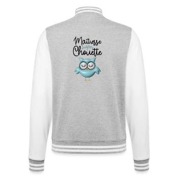 Maîtresse super chouette bleue 3D - Veste Teddy - gris chiné / blanc - Dos - Marisol (170cm)