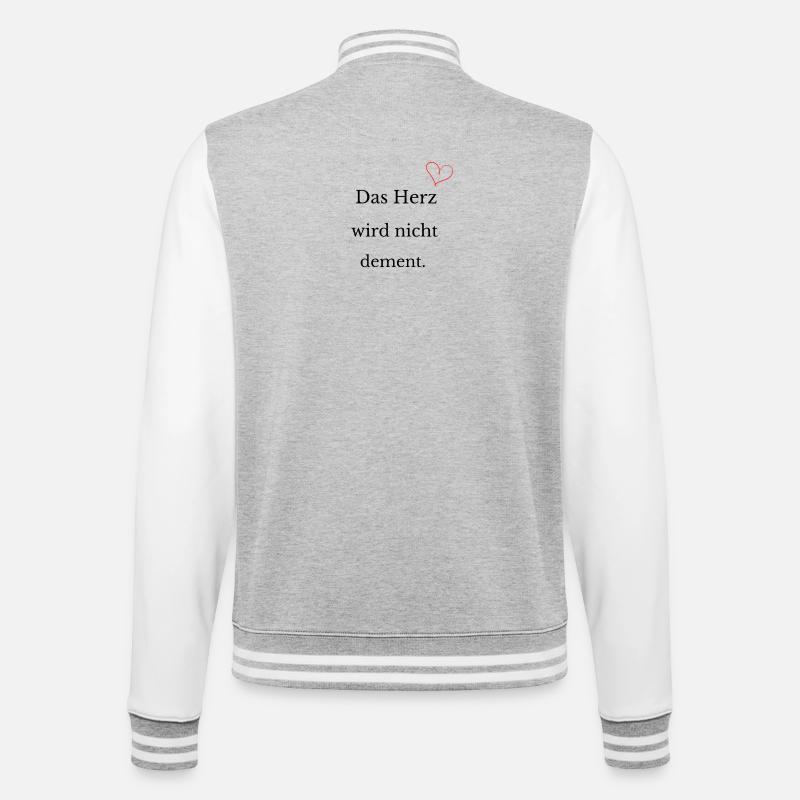 Das Herz wird nicht dement - College-Sweatjacke - Grau meliert/Weiß
