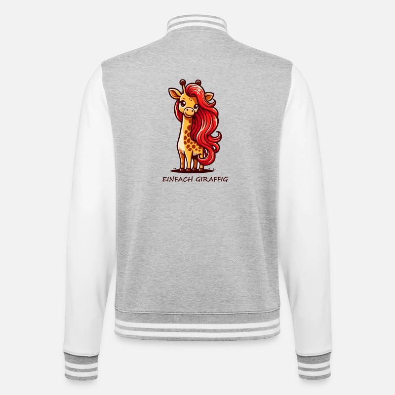 Simplement Girafe – Girafe mignonne à la crinière rouge - Veste Teddy - gris chiné / blanc