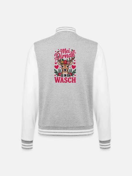 Reh Mei Dirndl Is In Dä Wäsch Spruch Bayerisch - College-Sweatjacke - Grau meliert/Weiß