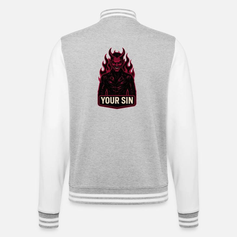 Devil Your Sin, Evil Demon, Hellflames - College Sweat Jacket - heather grey/white