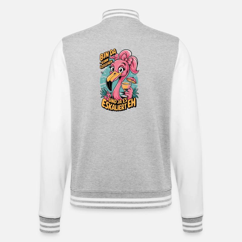 Flamingo Spruch Bin da – eskaliert eh - College-Sweatjacke - Grau meliert/Weiß