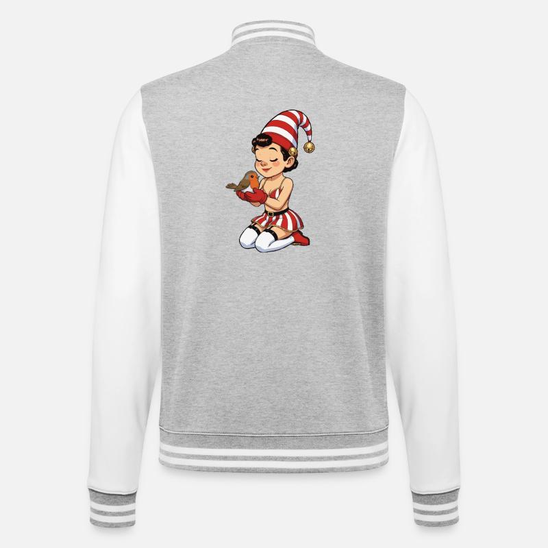 Gnom-Mädchen mit Rotkehlchen - College-Sweatjacke - Grau meliert/Weiß