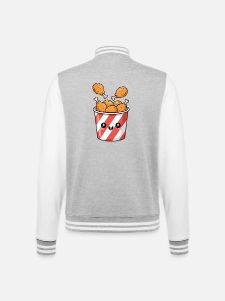 Kawaii-Brathähnchen-Eimer - College-Sweatjacke - Grau meliert/Weiß