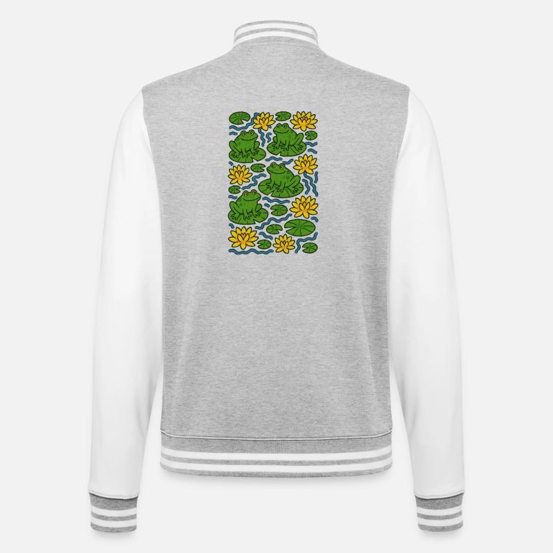 Lily Pad Frogs in Bloom Pattern - College Sweat Jacket - heather grey/white