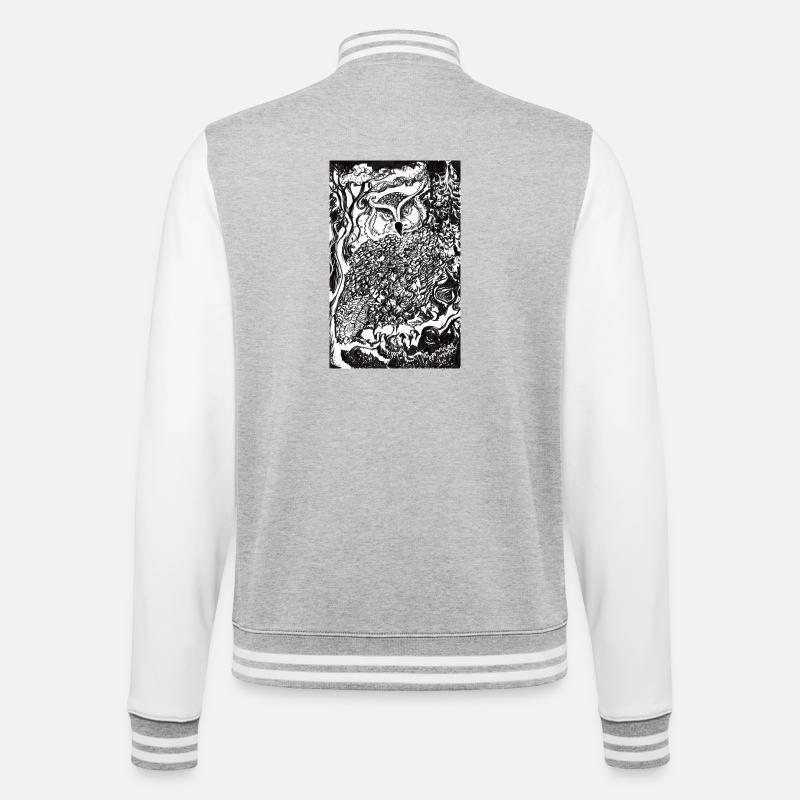 Nachtwald Eulenillustration - College-Sweatjacke - Grau meliert/Weiß