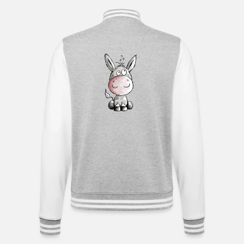 Kleiner Esel - Eselchen - Comic - Tiere - College-Sweatjacke - Grau meliert/Weiß