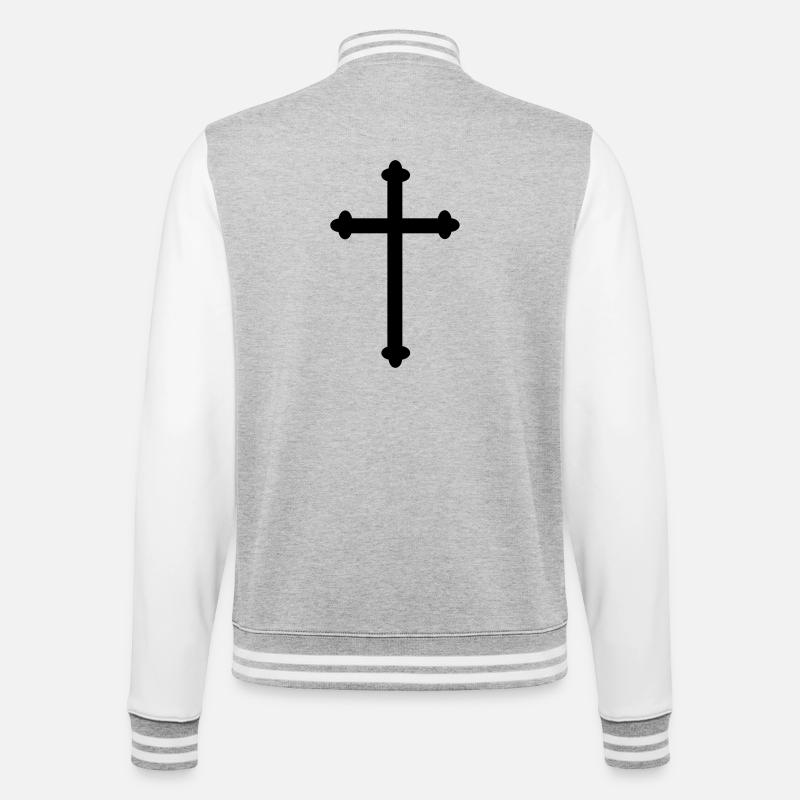 Kreuz als Schattenbild - College-Sweatjacke - Grau meliert/Weiß