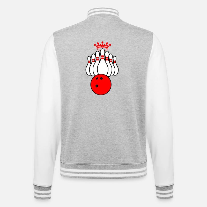 Bowling-König - College-Sweatjacke - Grau meliert/Weiß