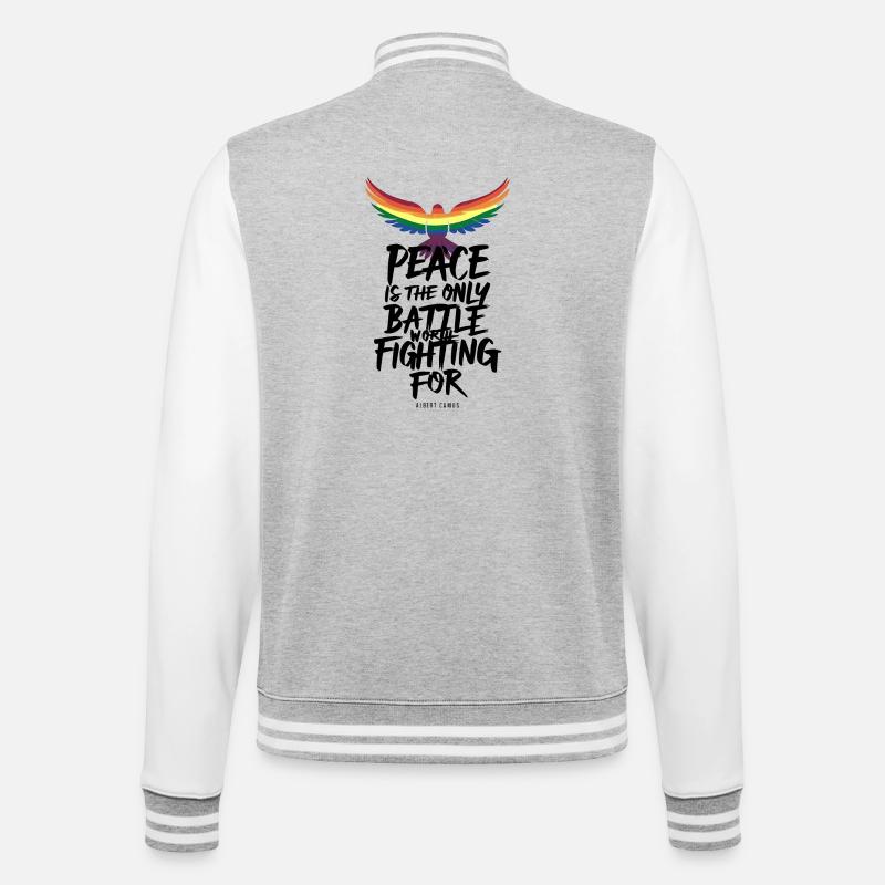Feuriger Regenbogen-Zungenflug mit Friedensbotschaft - College-Sweatjacke - Grau meliert/Weiß