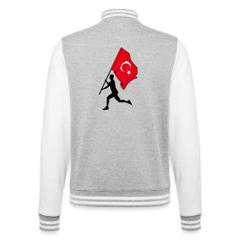 Drapeau de la Turquie homme courant - Veste Teddy - gris chiné / blanc - Dos - Marisol (170cm)