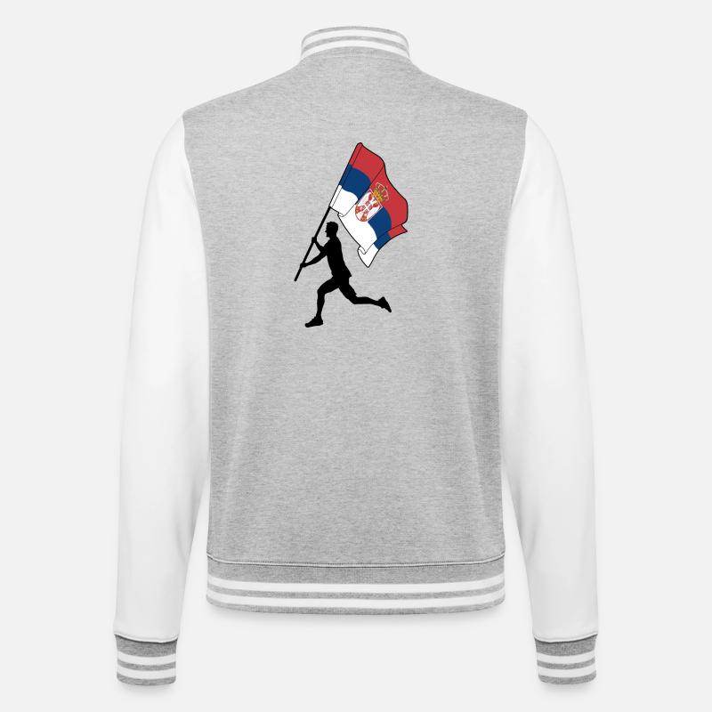 Flagge Serbien Mann läuft - College-Sweatjacke - Grau meliert/Weiß