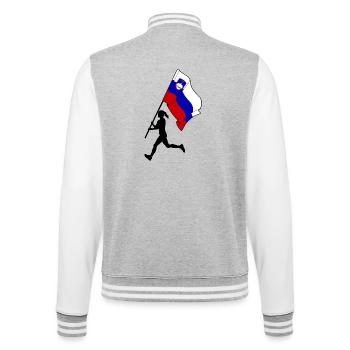 Drapeau Slovénie femme courant - Veste Teddy - gris chiné / blanc - Dos - Marisol (170cm)