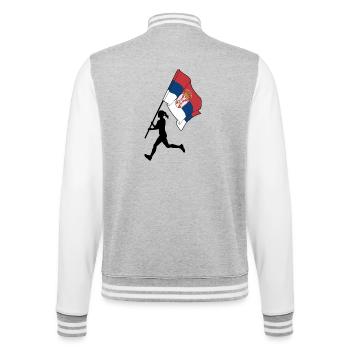 Drapeau Serbie femme courant - Veste Teddy - gris chiné / blanc - Dos - Marisol (170cm)