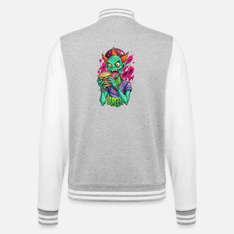 Burger Alien - College-Sweatjacke - Grau meliert/Weiß