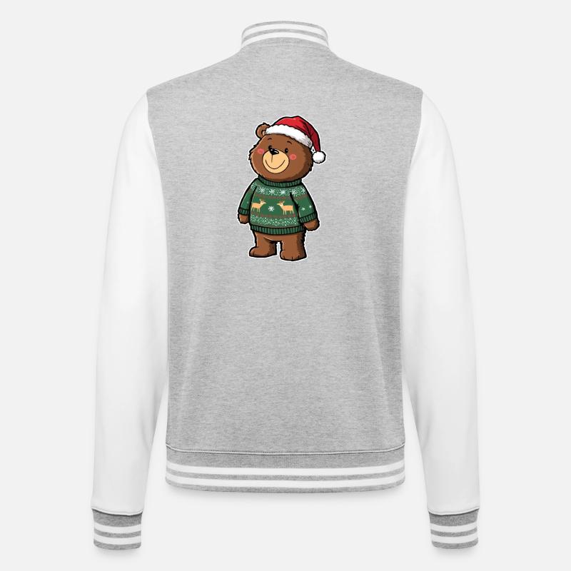 Ours mignon avec pull de Noël - Veste Teddy - gris chiné / blanc