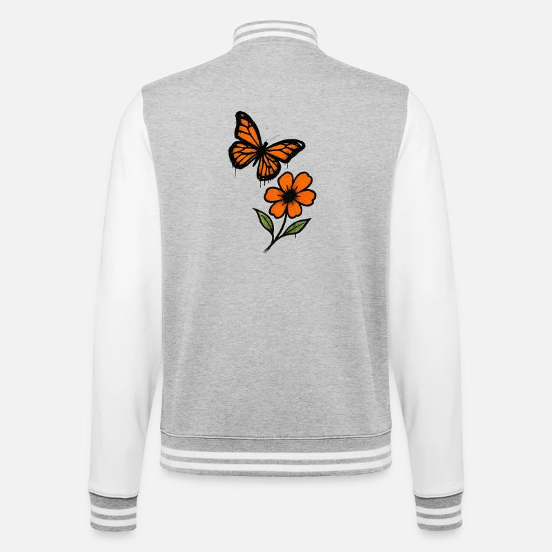 Graffiti de papillons et de fleurs - Veste Teddy - gris chiné / blanc