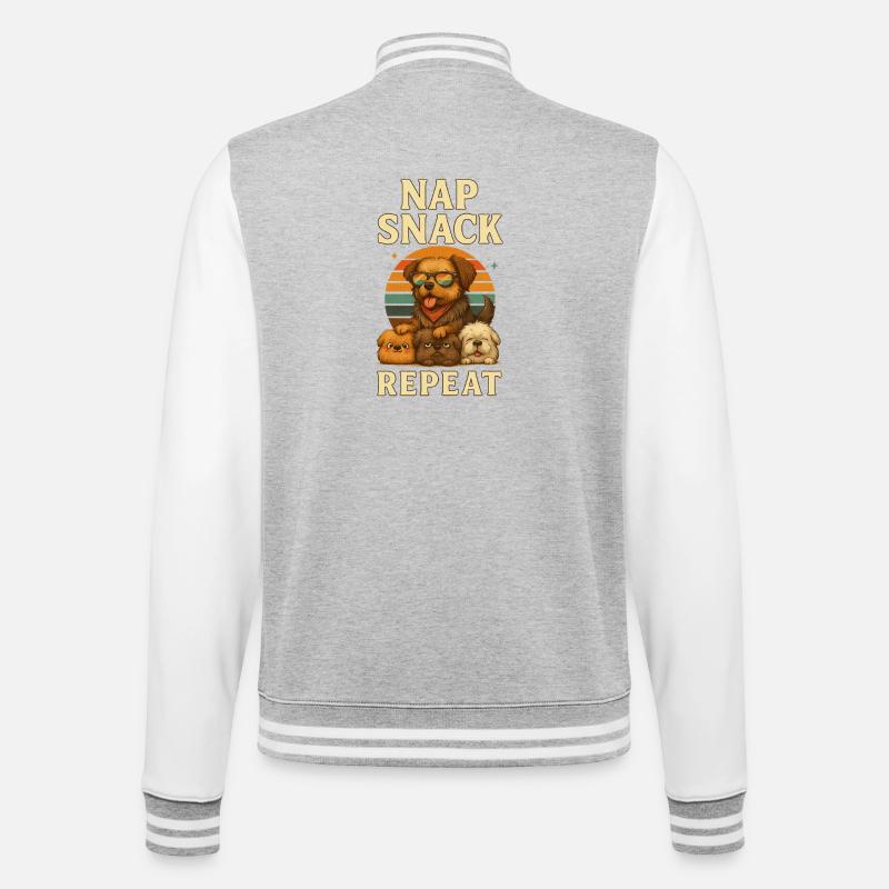 Nap Snack Repeat: Hunde Sunset - College-Sweatjacke - Grau meliert/Weiß