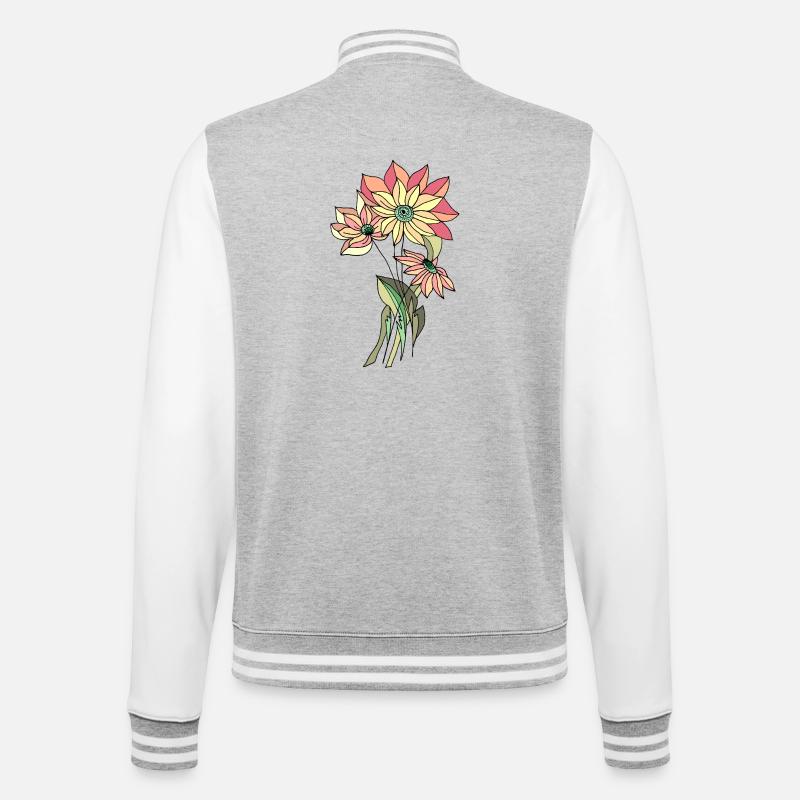 Blumen - College-Sweatjacke - Grau meliert/Weiß