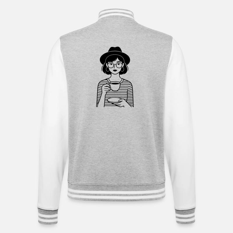 fille de la hanche au café - Veste Teddy - gris chiné / blanc