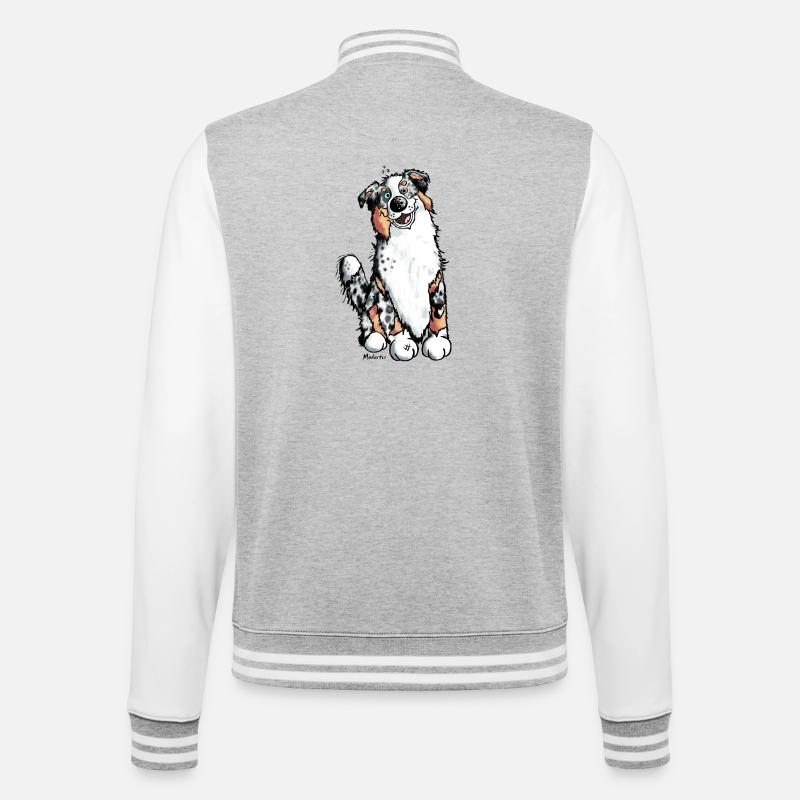 Fröhlicher Australian Shepherd - College-Sweatjacke - Grau meliert/Weiß