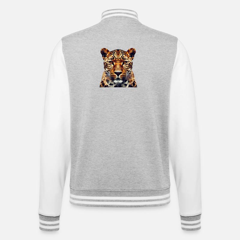 Leopard im Polygon-Stil - College-Sweatjacke - Grau meliert/Weiß