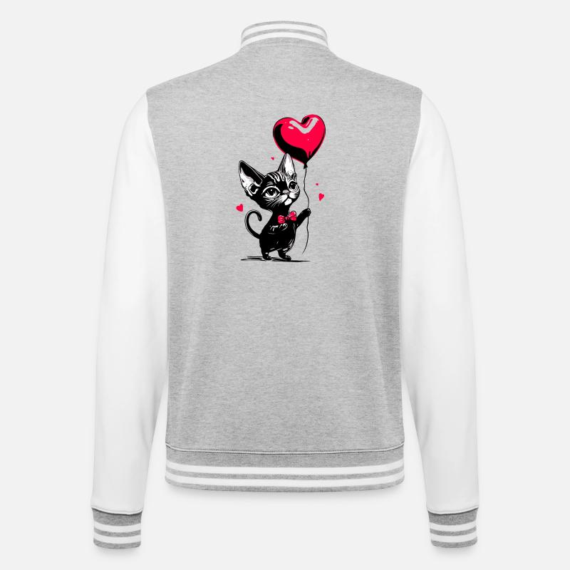 Katze Sphynx Herz Luftballon - Heartful Creatures - College-Sweatjacke - Grau meliert/Weiß