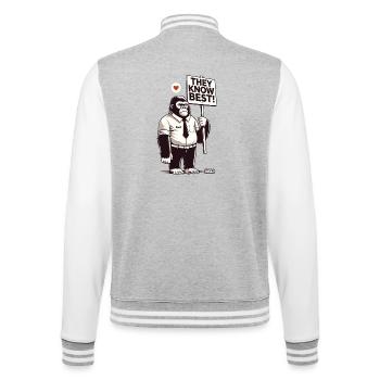 Comic-Gorilla mit Schild „Sie wissen es besser" - College-Sweatjacke - Grau meliert/Weiß - Hinten - Marisol (170cm)