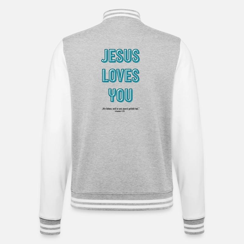 Jésus t’aime en script 3D - Veste Teddy - gris chiné / blanc
