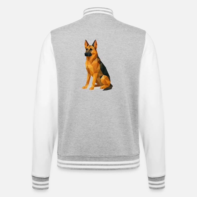 Deutscher Schäferhund in Low Poly - College-Sweatjacke - Grau meliert/Weiß