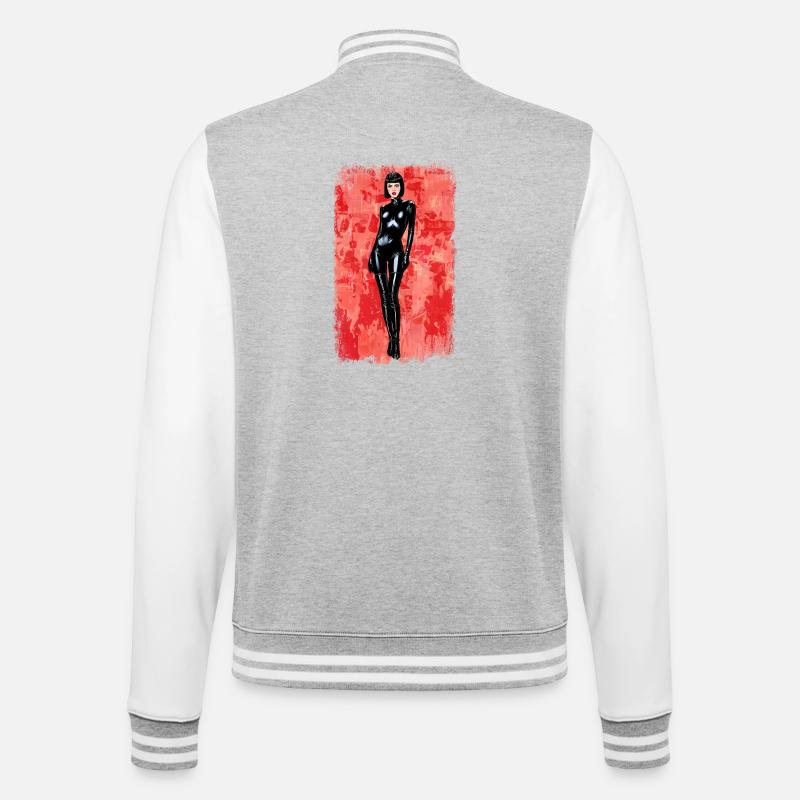 Latex Noir Distressed-Edition - College-Sweatjacke - Grau meliert/Weiß