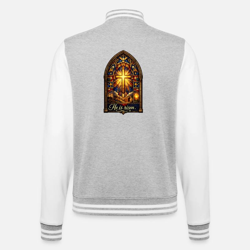 He is Risen Easter Jesus - College Sweat Jacket - heather grey/white