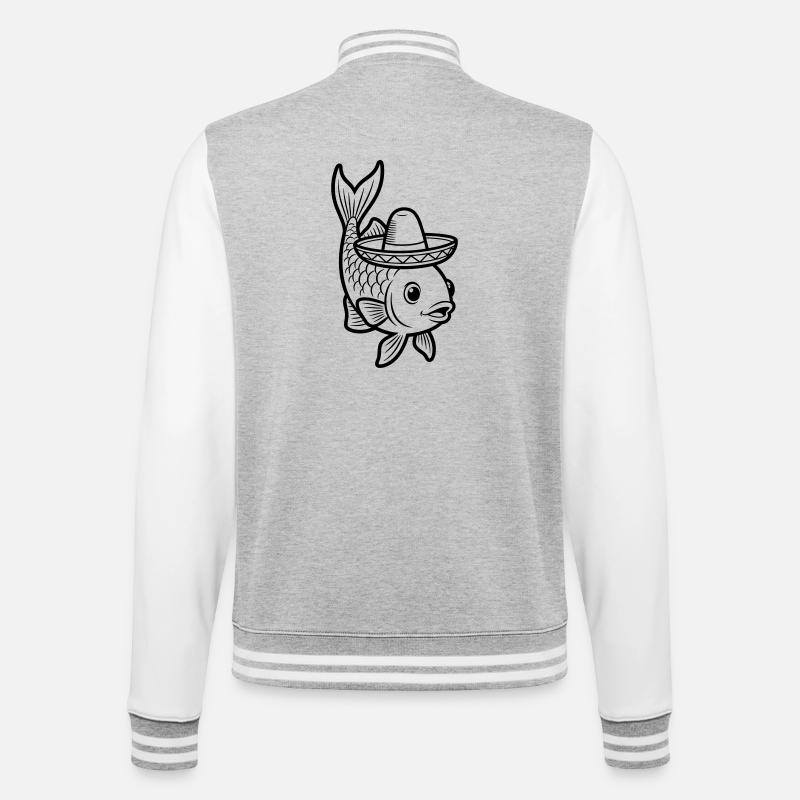 Fischsombrero - College-Sweatjacke - Grau meliert/Weiß