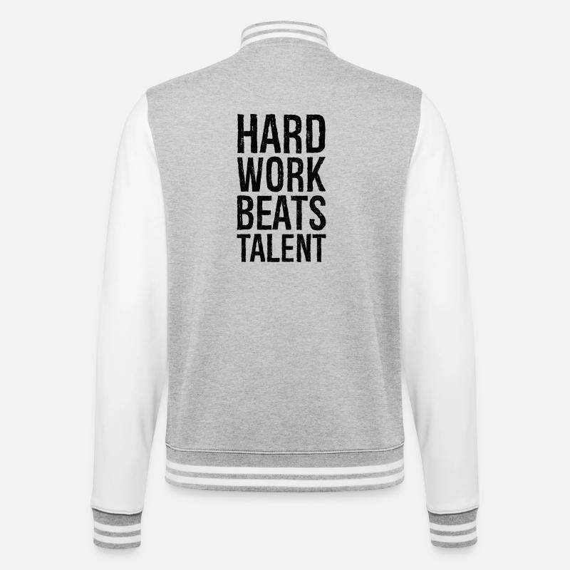 hard work beats talent - College-Sweatjacke - Grau meliert/Weiß