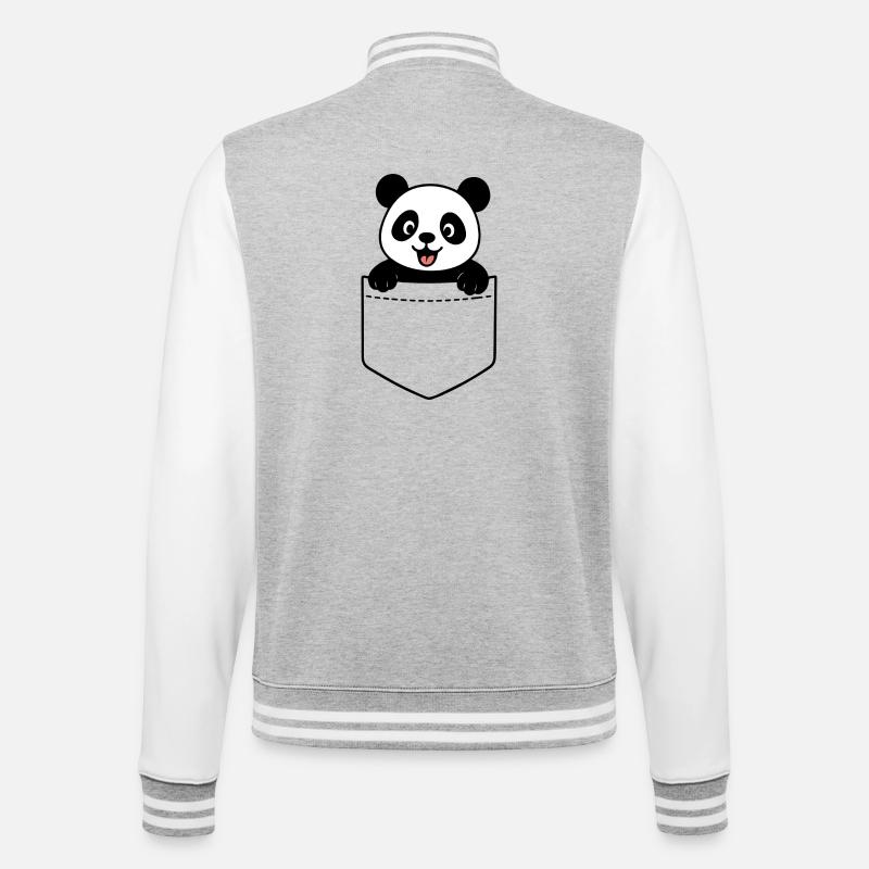 Fröhlicher Panda - College-Sweatjacke - Grau meliert/Weiß